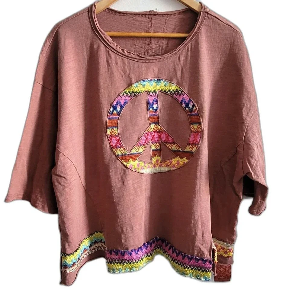 Shein Boho Feel Bohemela Round Neck Short Sleeve Loose FiT pink Size Xl - Picture 3 of 15